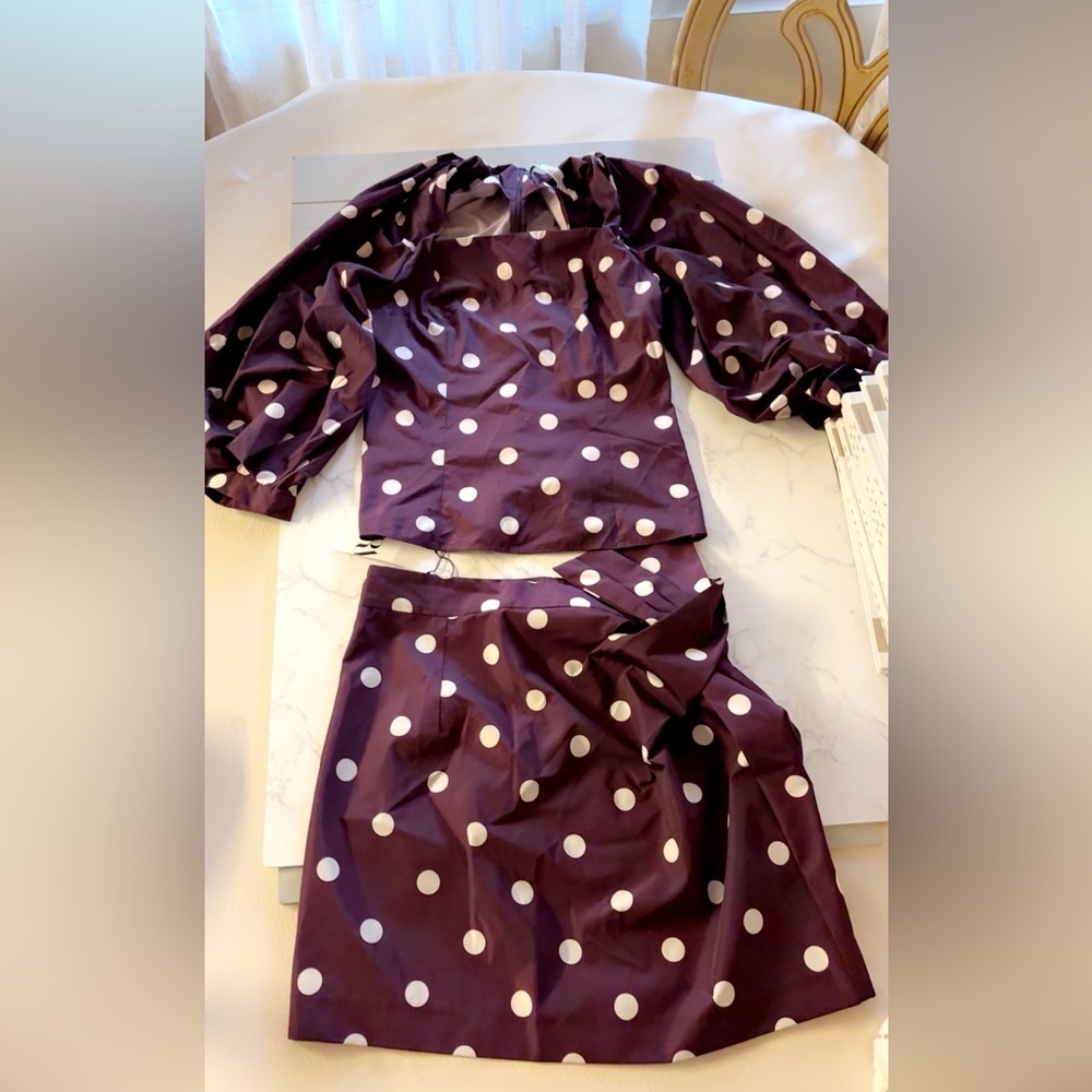 Zara dark Purple Polka Dot Top and Skirt Set